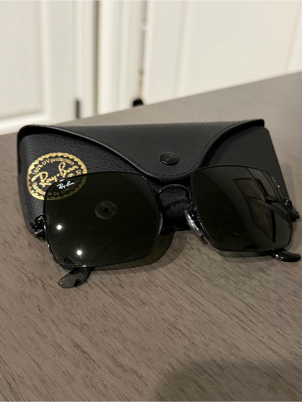 1971 Ray-Ban Black Square Sunglasses with Dark Lenses
